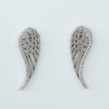 Sterling Silver/CZ Angel Wing Stud Earrings